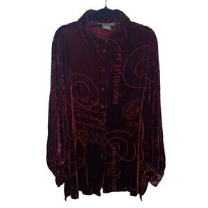 Vintage 90s Y2K Silk Velvet Button Down Top Scott Large Whimsygoth Goth Vamp